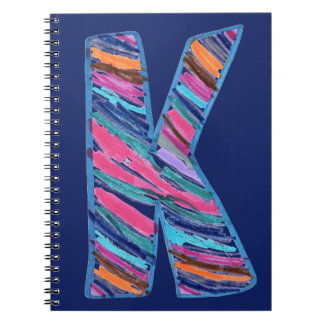 Colorful Multicolored Letter K as in Kay on Blue Notizblock