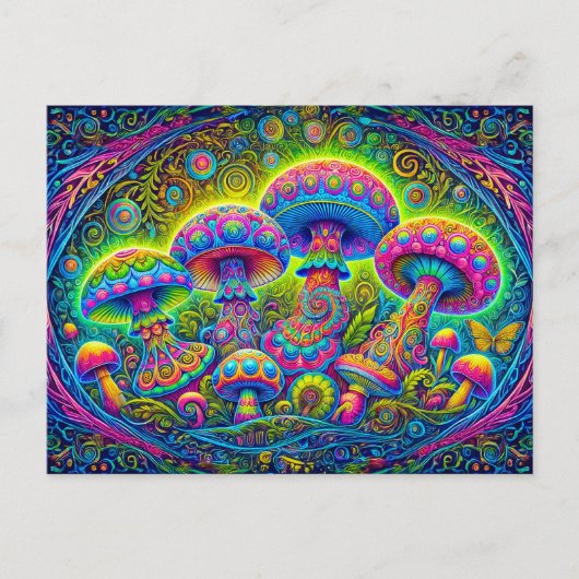 Colorful Mushroom World Psychedelic Fantasy Art Postkarte (Vorderseite)