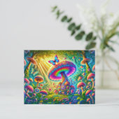 Colorful Mushroom World Psychedelic Fantasy Art Postkarte (Stehend Vorderseite)