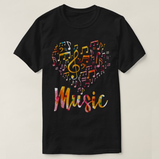 Colorful Music Notes Heart Design T-Shirt (Design vorne)
