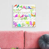 Colorful Musical Birds Canvas Print Spring Leinwanddruck (Insitu (Wohnzimmer))