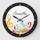 Colorful Musical Notes Große Wanduhr (Vorderseite)