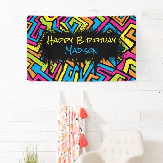 Colorful Neffiti Street Art Birthday Party Banner (Insitu)