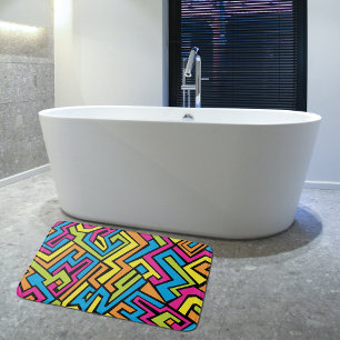 Colorful Neon Graffiti Street Art Pattern Badematte
