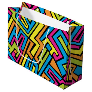 Colorful Neon Graffiti Street Art Pattern Große Geschenktüte