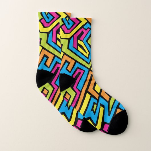 Colorful Neon Graffiti Street Art Pattern Socken (Paar)