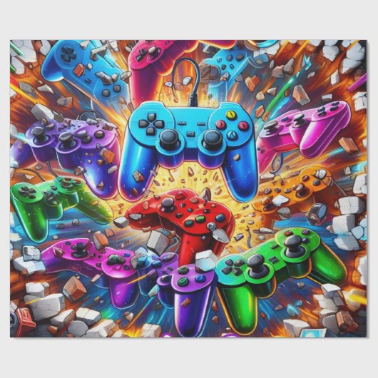 Colorful Neon Joysticks Pattern Geschenkpapier (Flach)