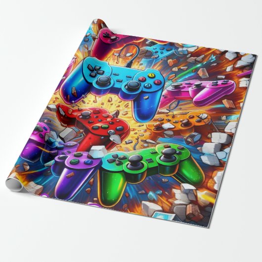 Colorful Neon Joysticks Pattern Geschenkpapier (Ungerollt)