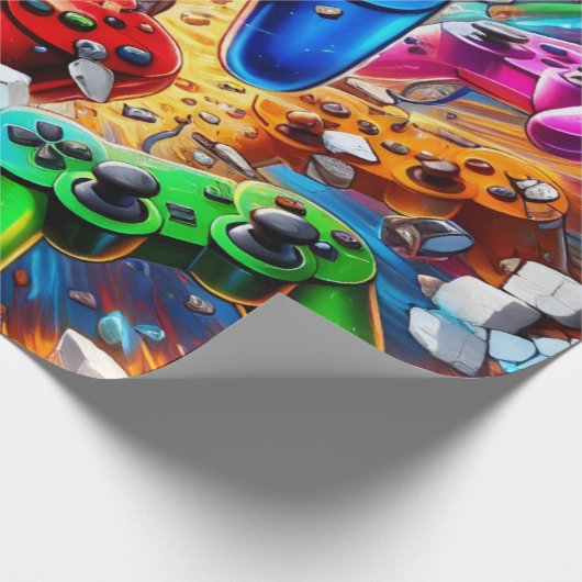Colorful Neon Joysticks Pattern Geschenkpapier (Ecke)