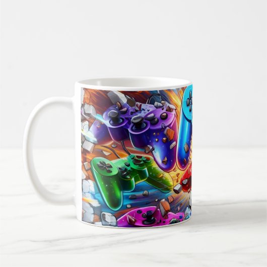 Colorful Neon Joysticks Pattern Kaffeetasse (Links)