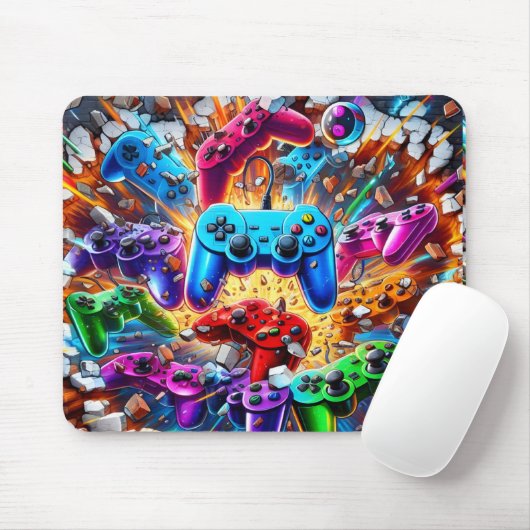 Colorful Neon Joysticks Pattern Mousepad (Mit Mouse)