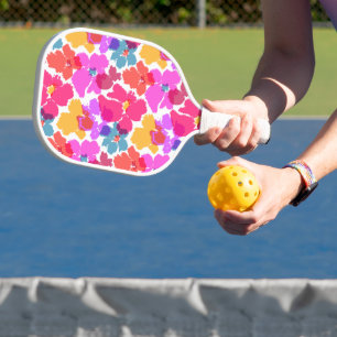 Colorful Neon Modern Flower Pattern Pickleball Schläger