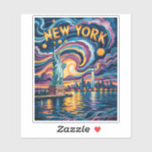 Colorful New York Skyline Retro Liberty Cityscape Aufkleber (Blatt)