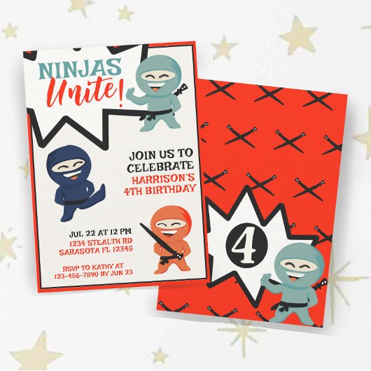 Colorful Ninja Karate Birthday Einladung