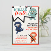 Colorful Ninja Karate Birthday Einladung (Stehend Vorderseite)