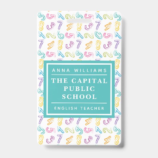 Colorful Number Elementary School Mathe Teacher Ausweis (Vorderseite)