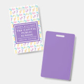 Colorful Number Elementary School Mathe Teacher Ausweis (Vorder- & Rückseite)