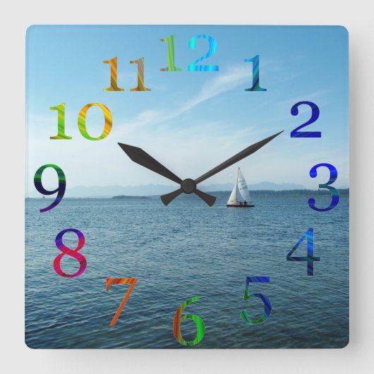 Colorful numbers wall clock. quadratische wanduhr (Vorderseite)