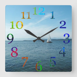 Colorful numbers wall clock. quadratische wanduhr