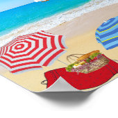 Colorful Ocean Beach Lifeguard Chair Cute Cat Poster (Ecke)