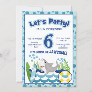 Colorful Ocean Beach Shark 6. Geburtstag Einladung