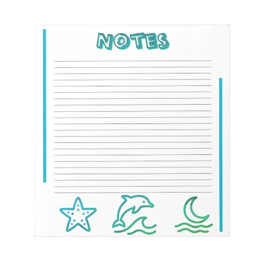 Colorful Ocean Life Lined Notepad Notizblock (Vorderseite)
