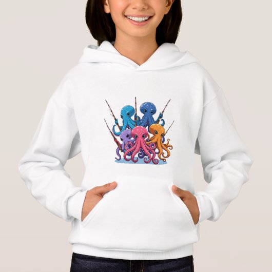 Colorful Octopus Fishing – Kids’ Hoodie (Vorderseite)