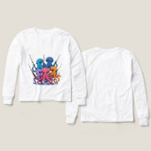 Colorful Octopus Fishing – Kids’ Long Sleeve Tee (Design Vorderseite & Rückseite)