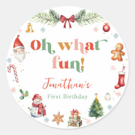 Colorful Oh, was Spaß Erste Weihnachten Geburtstag Runder Aufkleber