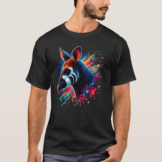 Colorful Okapi Splash Paint Artwork T-Shirt (Vorderseite)