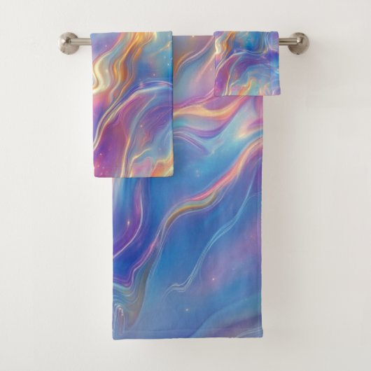 Colorful opal swirly flowing marble texture badhandtuch set (Insitu)