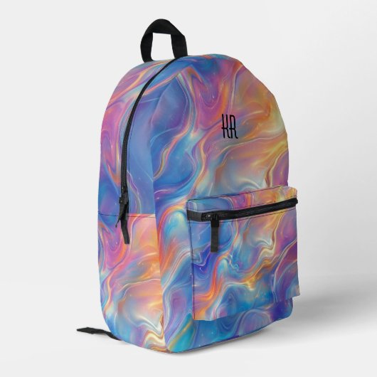 Colorful opal swirly flowing marble texture bedruckter rucksack (Rückseitige Ecke links)