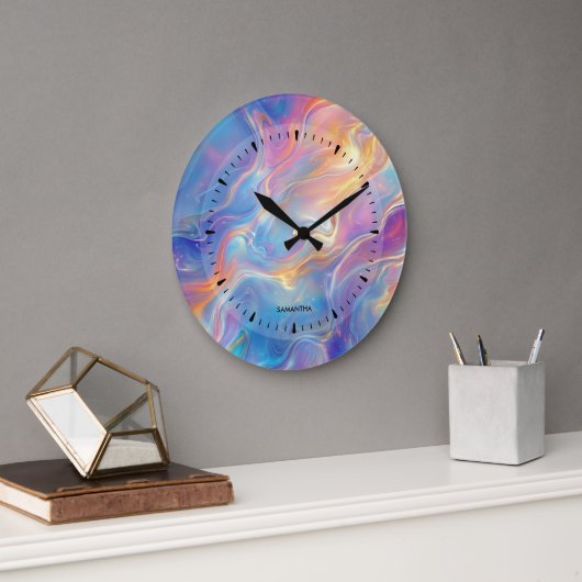 Colorful opal swirly flowing marble texture große wanduhr (Büro)
