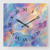Colorful opal swirly flowing marble texture quadratische wanduhr (Vorderseite)