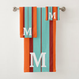 colorful orange &red  blue initial monogram badhandtuch set