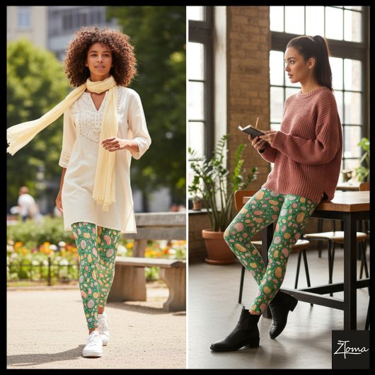 Colorful Organic Pebble Stone Green Repeat Pattern Leggings