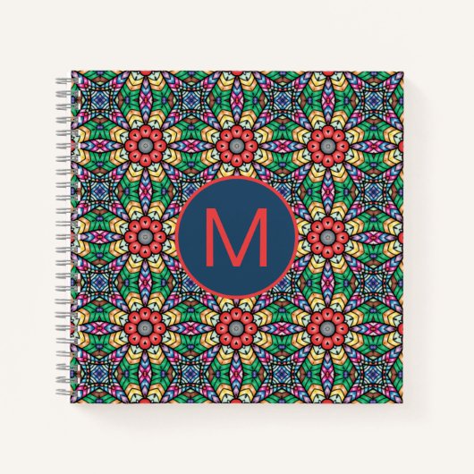 Colorful Ornate Kaleidoscope Pattern Monogram Notizblock (Vorderseite)