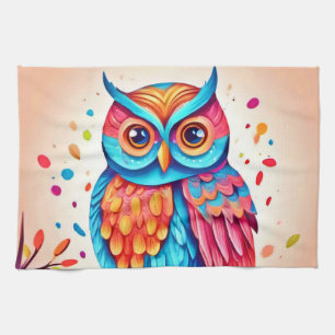 Colorful Owl Branch Art Geschirrtuch