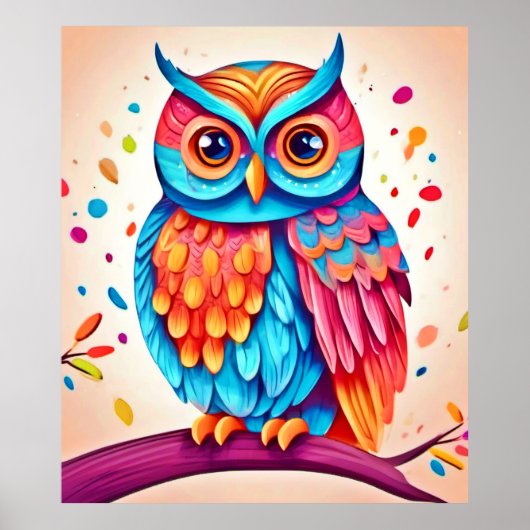 Colorful Owl Branch Art Poster (Vorne)