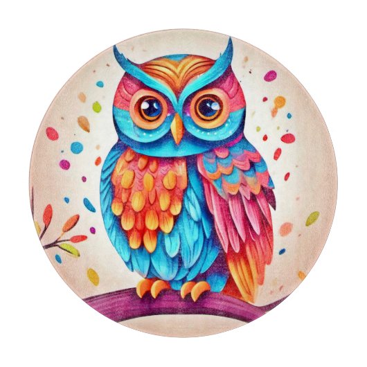 Colorful Owl Branch Art Schneidebrett (Vorderseite)