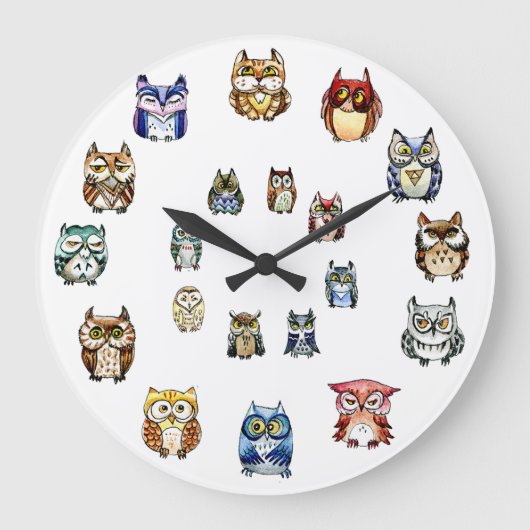 Colorful Owls Große Wanduhr (Vorderseite)