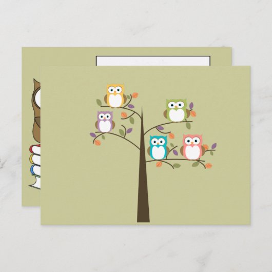 Colorful Owls in Pretty Tree Calender Postkarte (Vorne/Hinten)