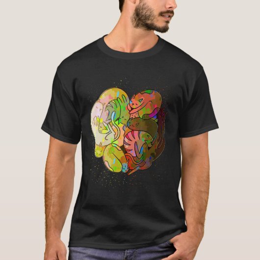 Colorful Paint Splash Cats Heart Cat T-Shirt (Vorderseite)