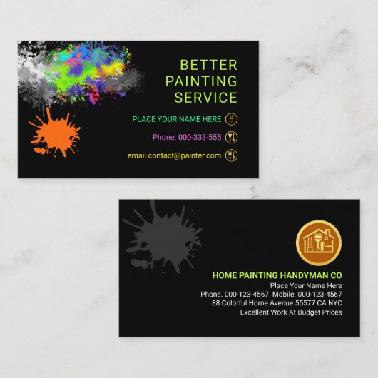 Colorful Paint Splatter Home Painting Painter Visitenkarte (Vorne/Hinten)