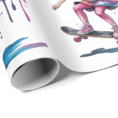Colorful Painted Girl Skateboarder Birthday Gift Geschenkpapier (Rolleneckpunkt)