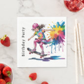 Colorful Painted Girl Skateboarder Birthday Party Serviette (Beispiel)
