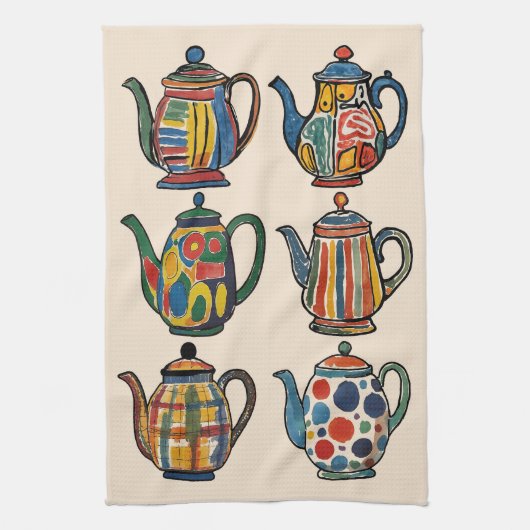 Colorful Painterly Teapot Towel Geschirrtuch (Vertikal)