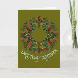 Colorful Paisley Wreath on Green Christmas Card Feiertagskarte