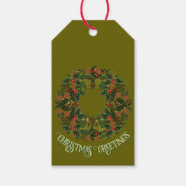 Colorful Paisley Wreath on Green Christmas Card Geschenkanhänger