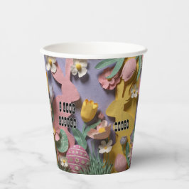 Colorful Paper Cut Bunny & Easter Eggs Party Pappbecher